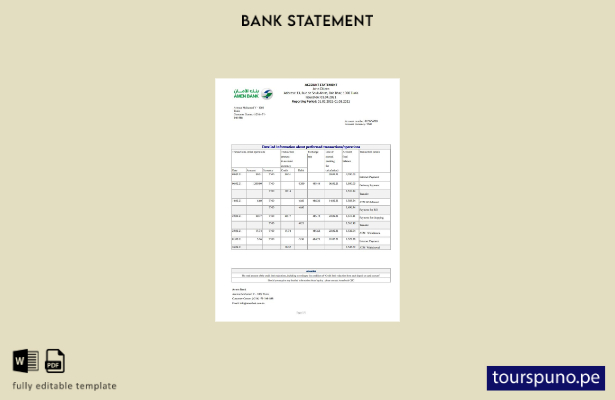 listo para imprimir plantilla de Excel de extracto bancario de Túnez Amen
